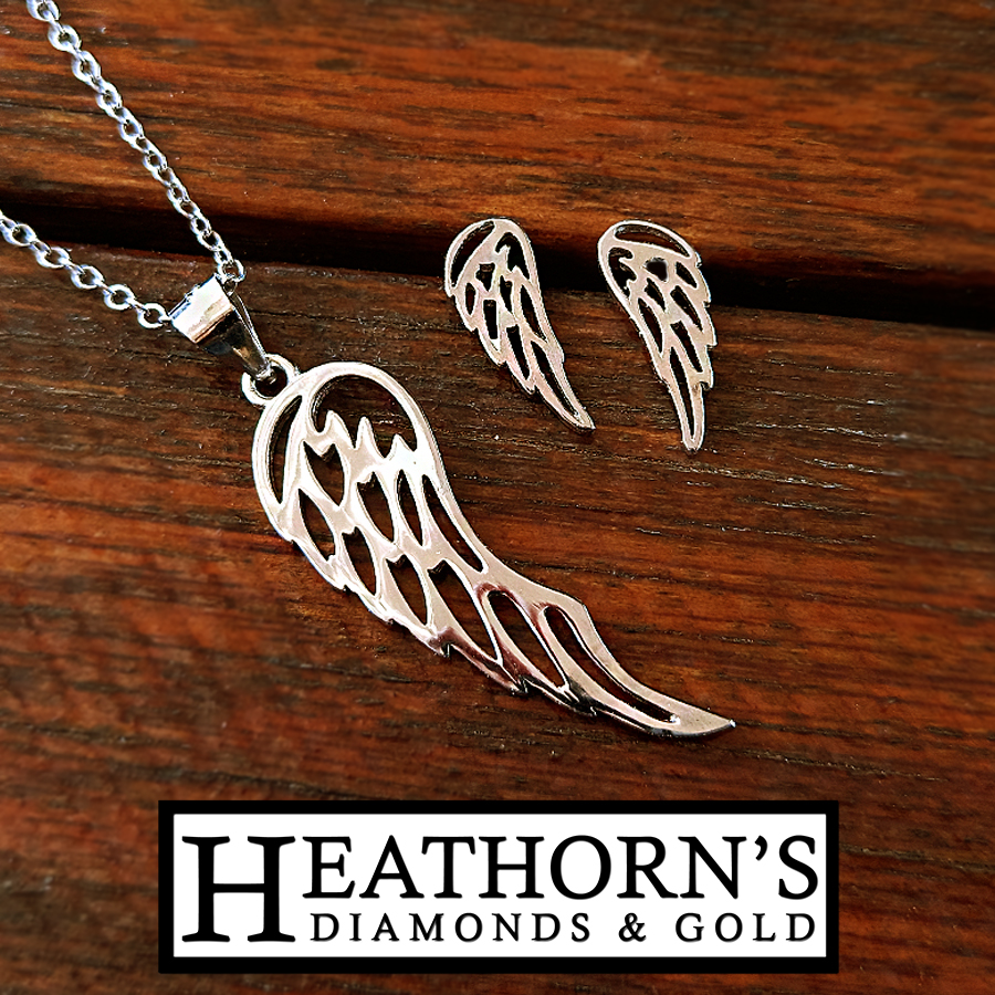 Silver Angel Wing Earrings and Pendant Set – Heathorns